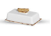White with Bamboo Trim Butter Dish