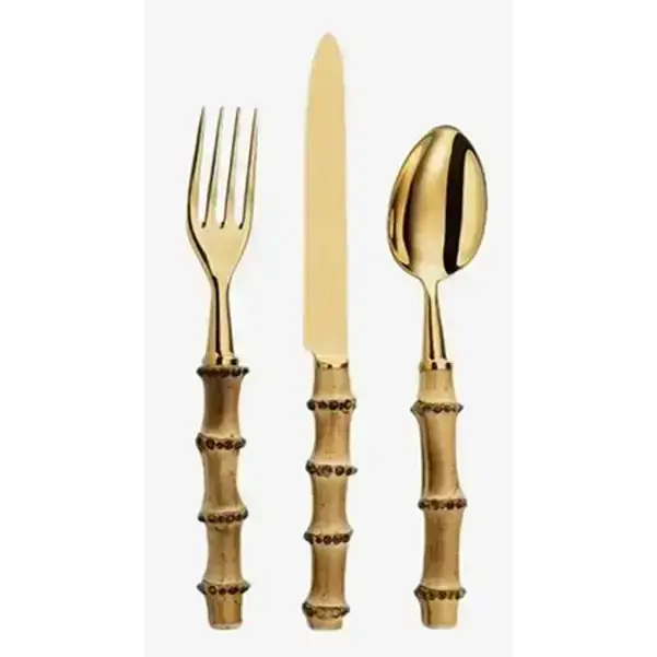 Bamboo Handled Cutlery Dinner Sets Gold JJ Crown Design