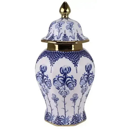 Blue and White Ginger Jar with Gold Trim 50cmH and 40cmH JJ Crown Design