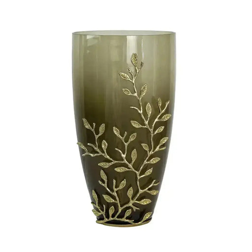 Capri Brass Leaf Glass Vase JJ Crown Design