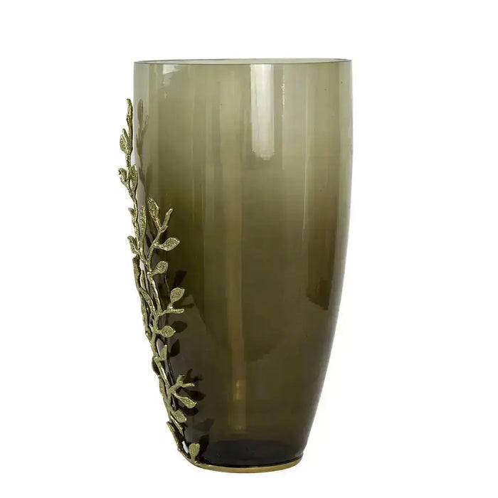 Capri Brass Leaf Glass Vase JJ Crown Design