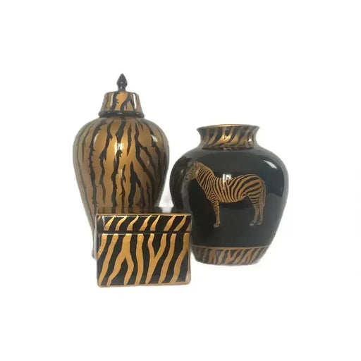 Ceramic Box with Lid in Zebra Design 11cmH JJ Crown Design