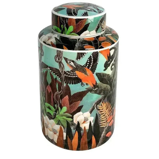 Ceramic Jar with Lid Bird Medley 30cm High JJ Crown Design