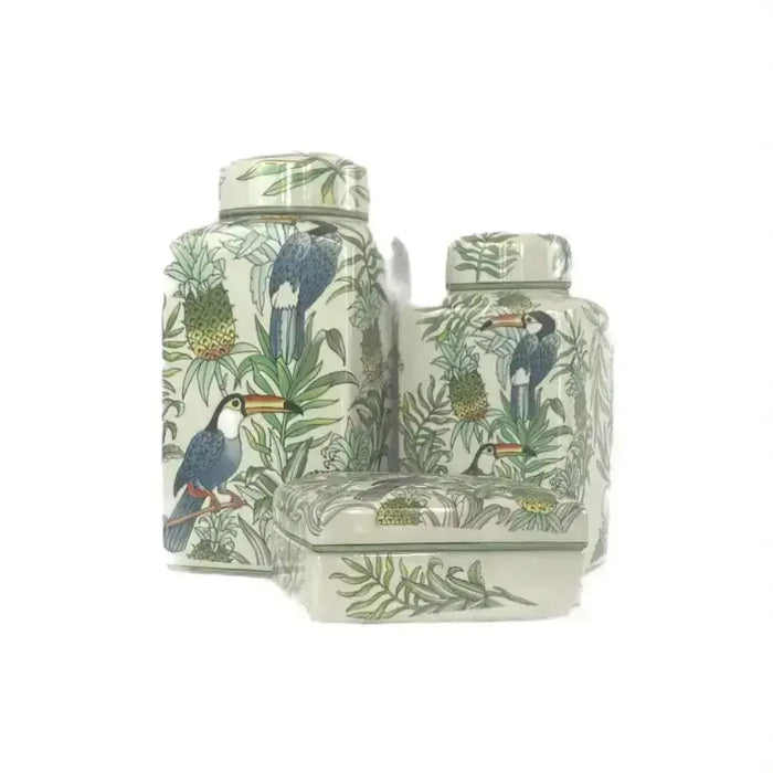 Ceramic Keepsake Box with Lid in Blue Bird with Pineapple Design JJ Crown Design
