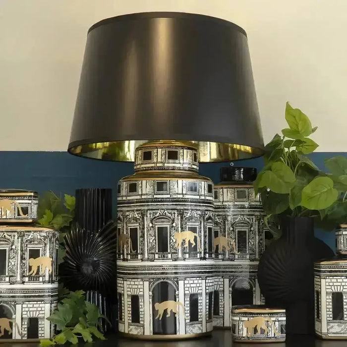 Ceramic Lamp base in Building Design with Gold Monkeys 49cm High JJ Crown Design