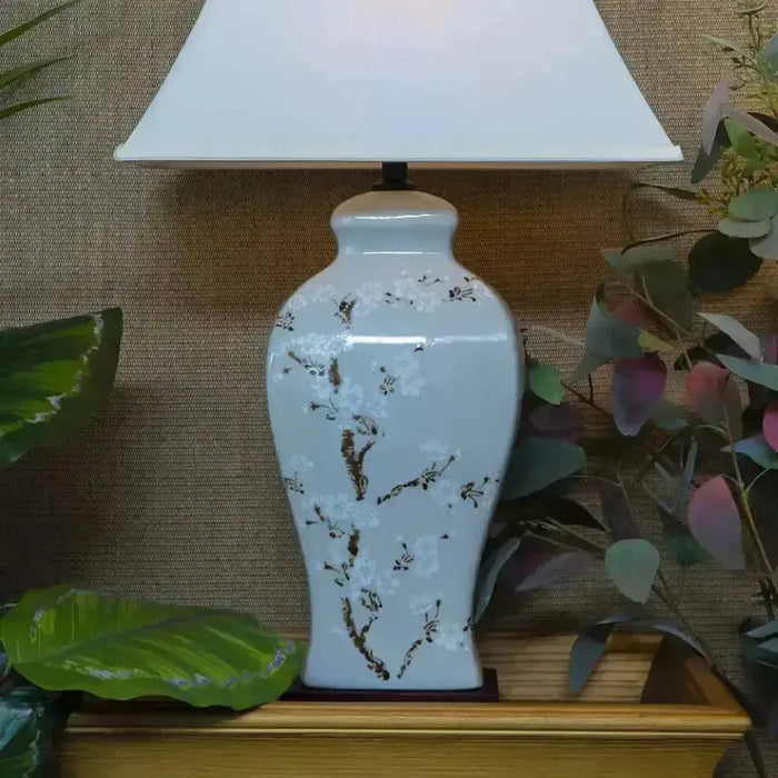 Ceramic Lamp base in Cream with Blossoms 47cmH JJ Crown Design
