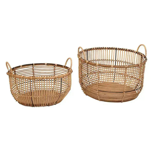 Rattan Round Baskets with Handles Floral Interiors