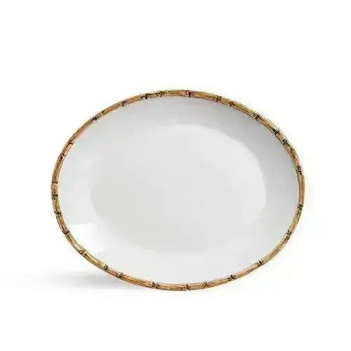 White with Bamboo Trim Dinner Set JJ Crown Design